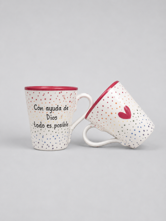 Taza cónica · «Con la ayuda de Dios todo es posible»