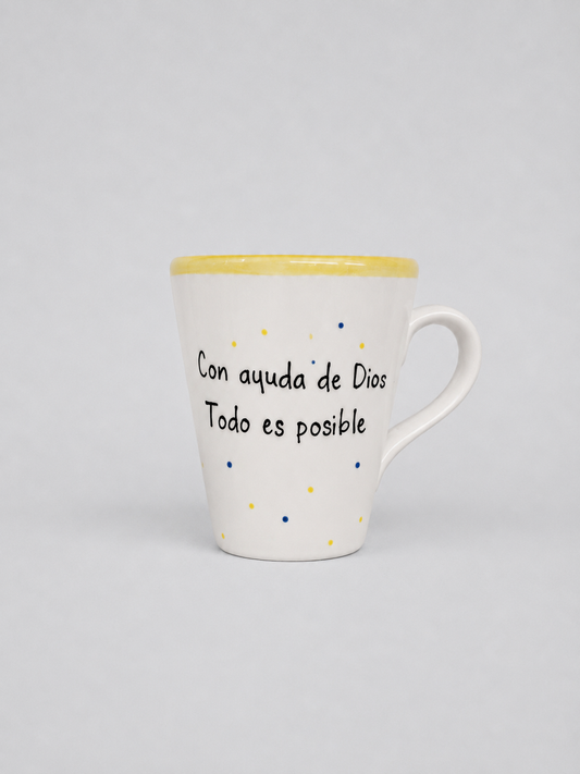 Taza cónica · «Con ayuda de Dios, todo es posible»