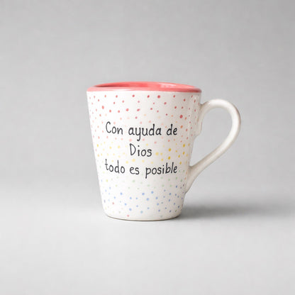 Taza cónica · Con ayuda de Dios todo es posible