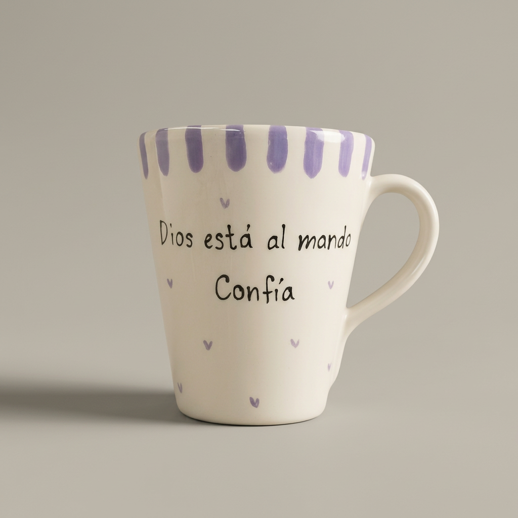 «Dios está al mando, confía. Hágase tu voluntad. » · Taza cónica