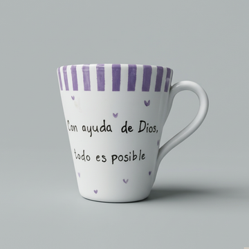 «Con ayuda de Dios, todo es posible» · Taza cónica