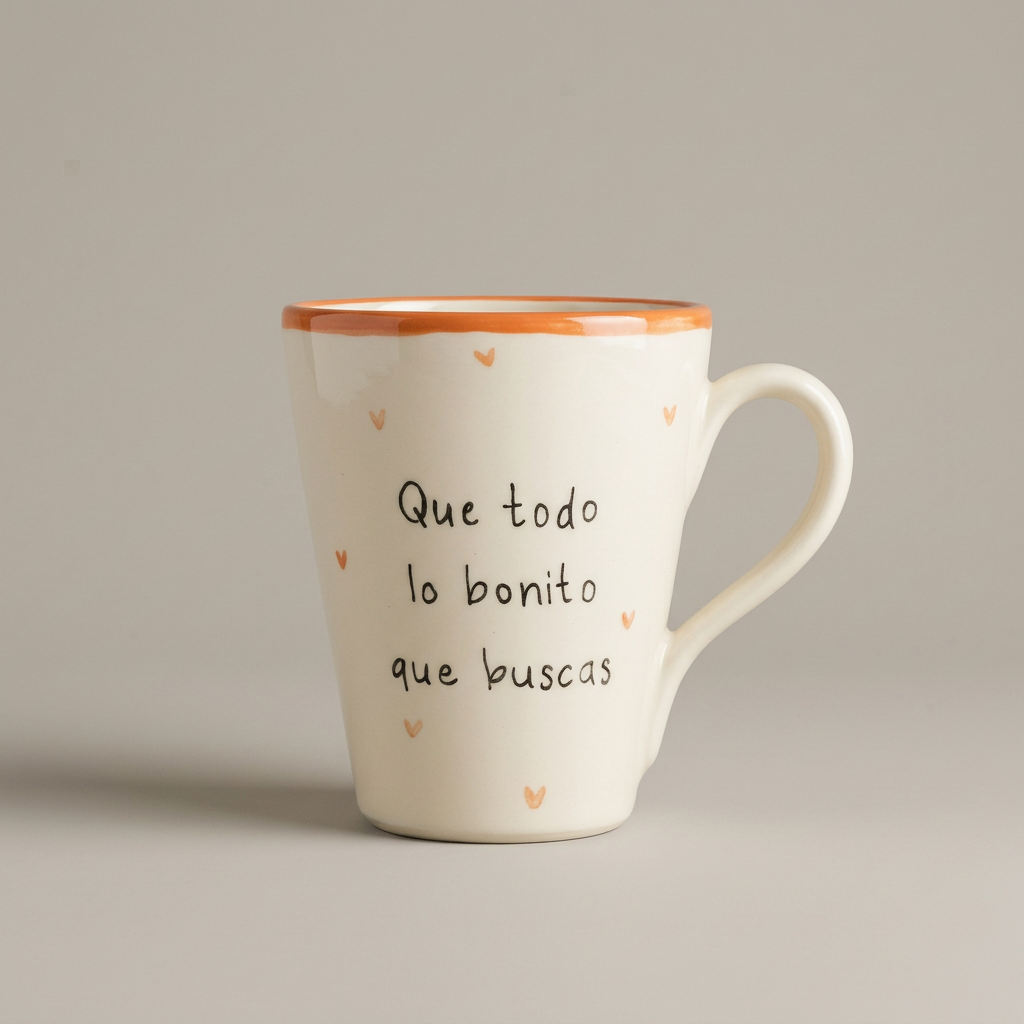 «Que todo lo bonito que buscas te encuentre, y se quede contigo» · Taza cónica